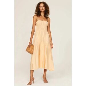 Vince Tie Back Camisole Midi Dress Peach Cotton Hemp Tiered XL Smocked Open Back